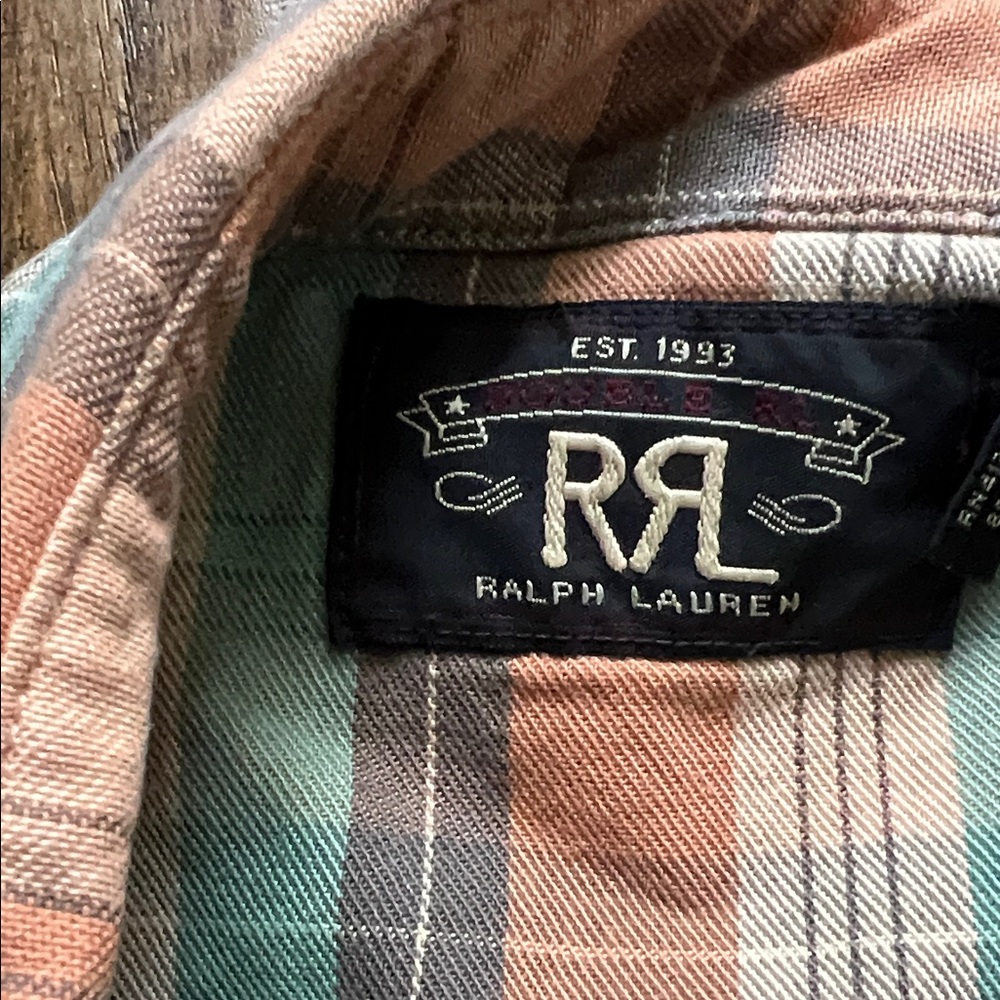 Ralph Lauren Double RL Men's Casual Plaid Western Work Shirt - Orange and Green - Picture 4 of 7